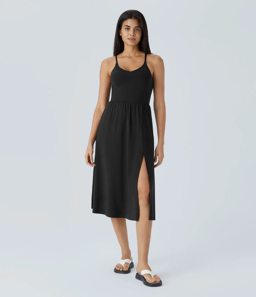 Halara Everyday Midi Soft Sleek Airy Stretch Breathable Casual Dress Black M